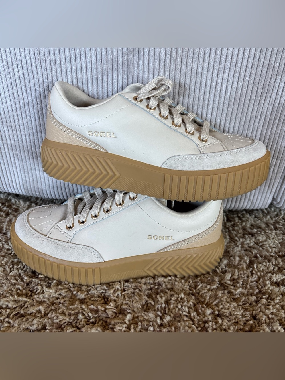 Sorel Ona Ave Platform Leather Sneakers Shoes Womens Size 7 Beige